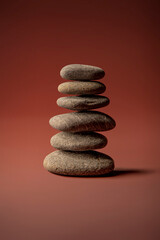 stack of zen stones on red background