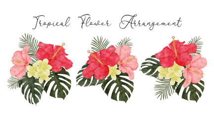 watercolor tropical flower pink hibiscus floral arrangement © elsabenaa