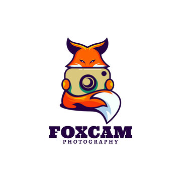 Vector Logo Illustration Fox Camera Mascot Cartoon Style.