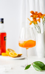 Summer cocktail aperol spritz in a beautiful glass. Summer beverage.