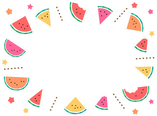 集中線のように並んだスイカと星のイラスト 横フレーム