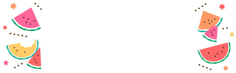 集中線のように並んだスイカと星のイラスト 横長フレーム