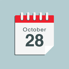 Icon day date 28 October, template calendar page