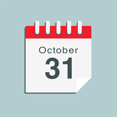 Icon day date 31 October, template calendar page