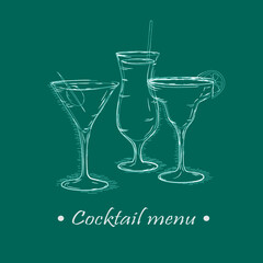 sketch of cocktails with fruits