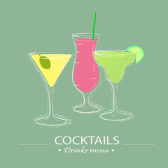 sketch of cocktails with fruits
