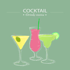 sketch of cocktails with fruits