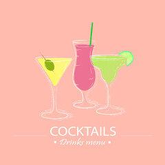 sketch of cocktails with fruits