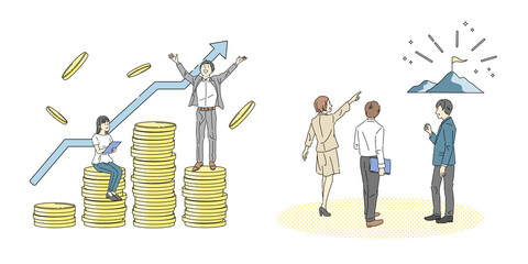 成長、挑戦のビジネスイラスト、セット
