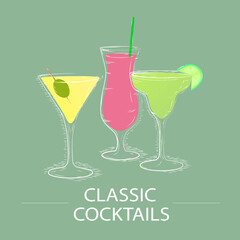 sketch of cocktails with fruits