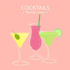 sketch of cocktails with fruits