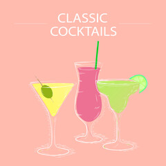 sketch of cocktails with fruits