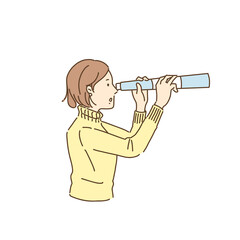 望遠鏡を覗く女性、解決策を探す、ビジネス