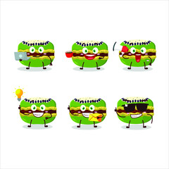 Kiwi macaron cartoon character with various types of business emoticons. Vector illustration