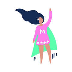 Super mom. The concept of a mentor, a strong, successful woman. Flat vector illustration isolated on white background.