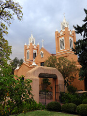    historic san felipe de neri catholic church in old towne plaza in albuquerque, new mexico,  on a...
