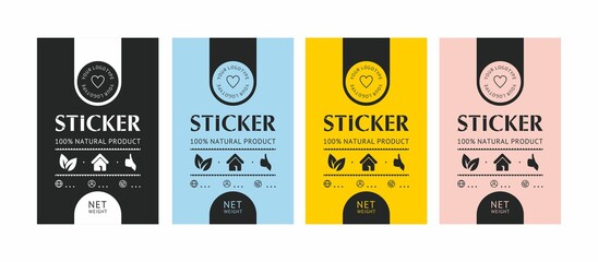 Set of colored vector stickers for glass jars. Product packaging label template. Food packaging.