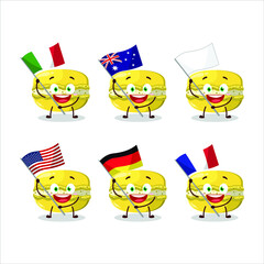 Mango macaron cartoon character bring the flags of various countries. Vector illustration