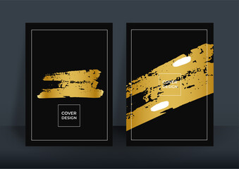 Abstract black and gold luxury background. Modern black cover design set. Luxury creative line pattern in premium colors: black, gold and white. Suit for notebook A4 cover, business poster, brochure