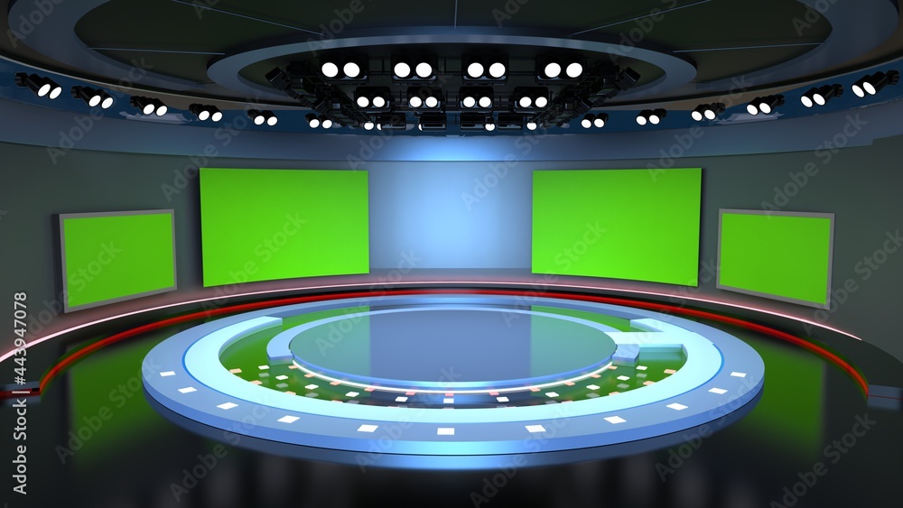 Wall mural 3d virtual news studio background, 3d illustration