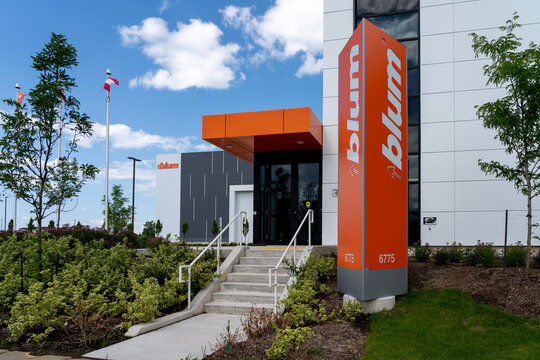 Mississauga, ON, Canada - July 1, 2021: Blum Canada's head office in Mississauga, ON, Canada. Blum Limited is an Austrian-based multinational manufacturer of furniture hardware. 