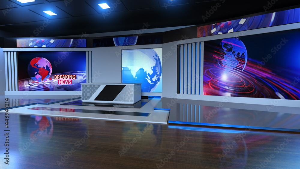 Wall mural 3D Virtual News Studio Background, 3d illustration