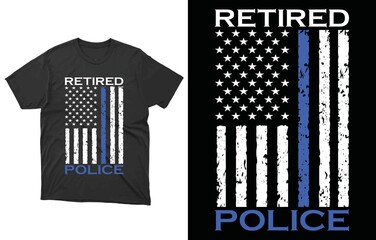 Retired Police T-Shirt Vector Design, American Flag Thin Blue Line Shirt, 
Retired Police Officer T-Shirt Law Enforcement Retirement Gift Cop Thin Blue Line Shirt