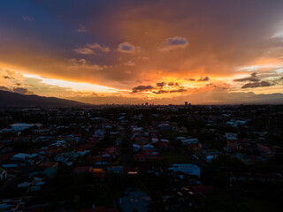 Beautiful aerial view of a magical sunset view of a city