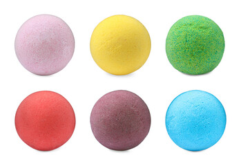 Set with aromatic bath bombs on white background