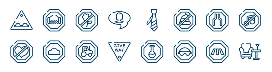 hotel icons set such as bridge road, videochat, narrow, lovemaking, heavy vehicle, cross road outline vector signs. symbol, logo illustration. linear style icons set. pixel perfect vector graphics.