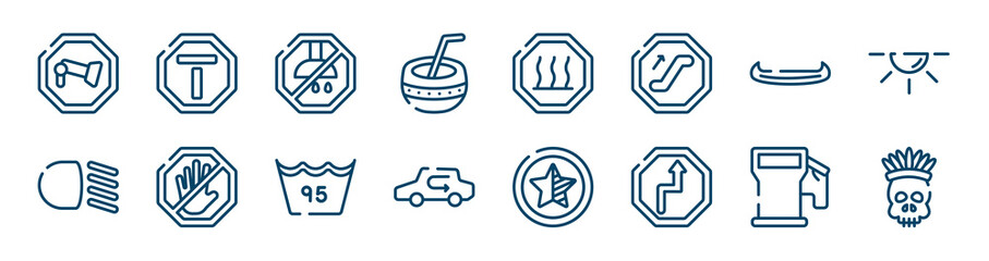 Obraz premium american indigenous icons set such as end of way, kalabas, native american canoe, low beam, null, fuel filling outline vector signs. symbol, logo illustration. linear style icons set. pixel perfect