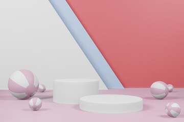 3d rendering illustration of summer template podium stage display showcase for product placement in minimal design.