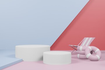 3d rendering illustration of summer template podium stage display showcase for product placement in minimal design.