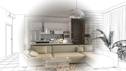visualization of modern residential interior design, , 3D illustration, cg render