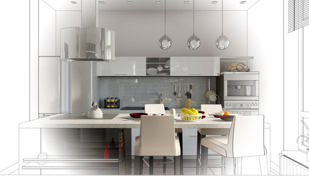 visualization of modern residential interior design, , 3D illustration, cg render