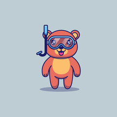 Cute bear wearing diving goggles