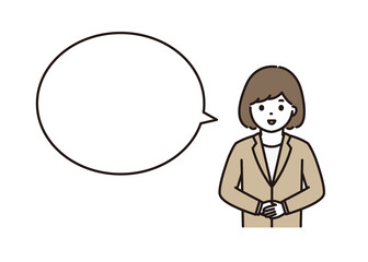 笑顔で挨拶をするビジネスウーマン 吹き出し