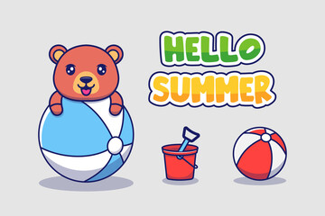 Cute bear with hello summer greeting banner