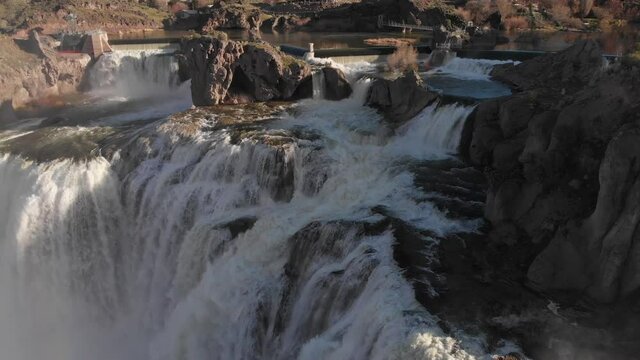 4k Drone footage of Shoshone Falls in Twin Falls Idaho.  Evening sunset with a rainbow.
