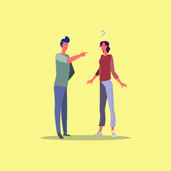 quarrel relationship of lovers isolated on yellow background