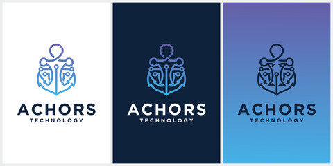 Anchor technology logo icon design template, Business symbol or sign. Anchor technology vector with business card display logotype Anchor Navy Ship Marine template design