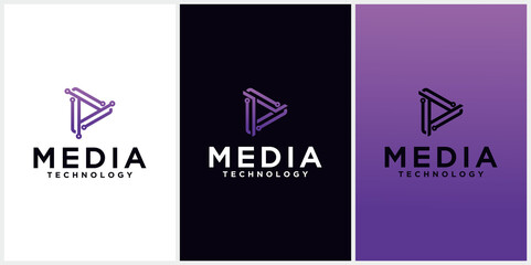 Media Play technology Logo Design In Gradation Color Options, technology Media Player Logo Icon, Modern Play Button Logo, media player technology logo