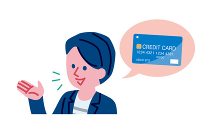 クレジットカードについて話す男性のイラスト