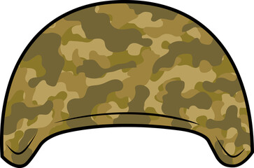 Cartoon Military Helmet With Camouflage Patterns. Vector Hand Drawn Illustration Isolated On Transparent Background