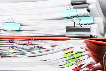 Stack of documents in office, closeup