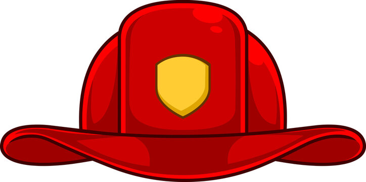 Cartoon Red Firefighter Helmet. Vector Hand Drawn Illustration Isolated On Transparent Background