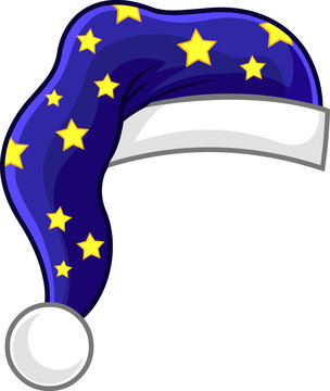 Cartoon Blue Sleeping Hat. Vector Hand Drawn Illustration Isolated On Transparent Background