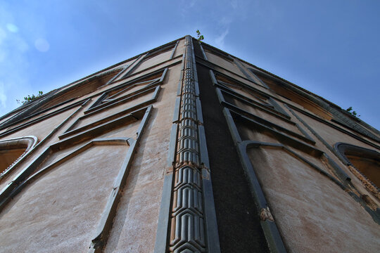 Low angle view of the corner of an octagonal tomb