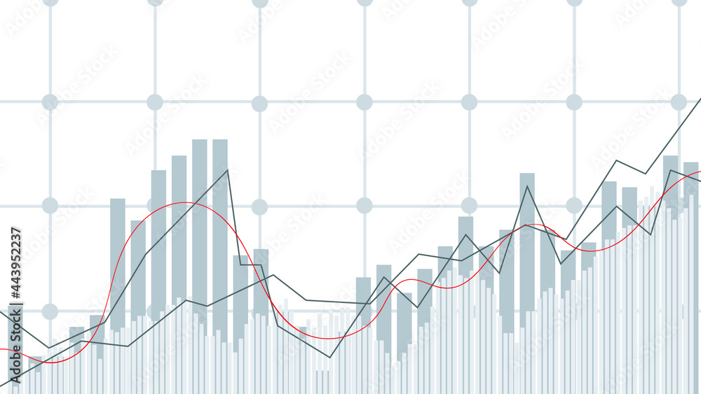 Aufkleber abstract financial chart with uptrend line graph and candlestick on flat design vector background