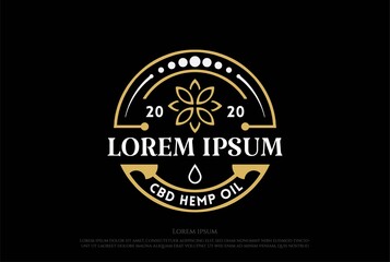 Vintage Retro Circular Badge Emblem Label Sticker for Hemp CBD Oil Logo Design Vector